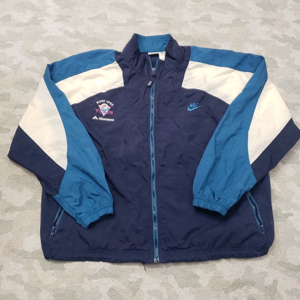 Vintage Nike Tack Jacket Womens Medium Blue Full Zip Lightweight‎ Windbreaker